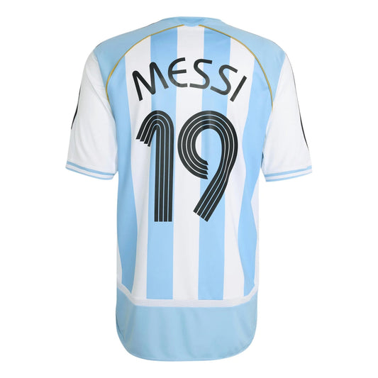 2006 Argentina Men's Retro Stadium Home Messi #19 Soccer Jersey White / Clear Blue