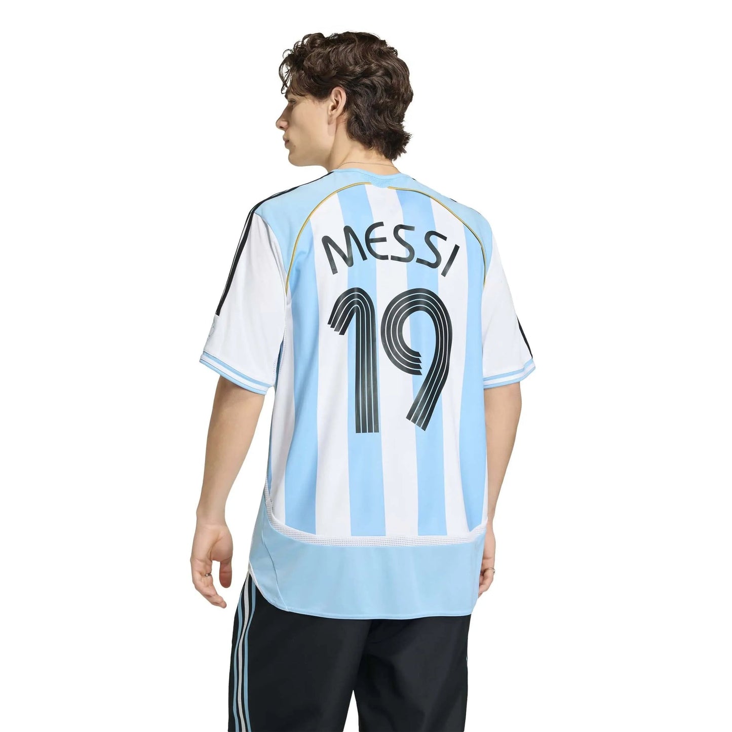 2006 Argentina Men's Retro Stadium Home Messi #19 Soccer Jersey White / Clear Blue