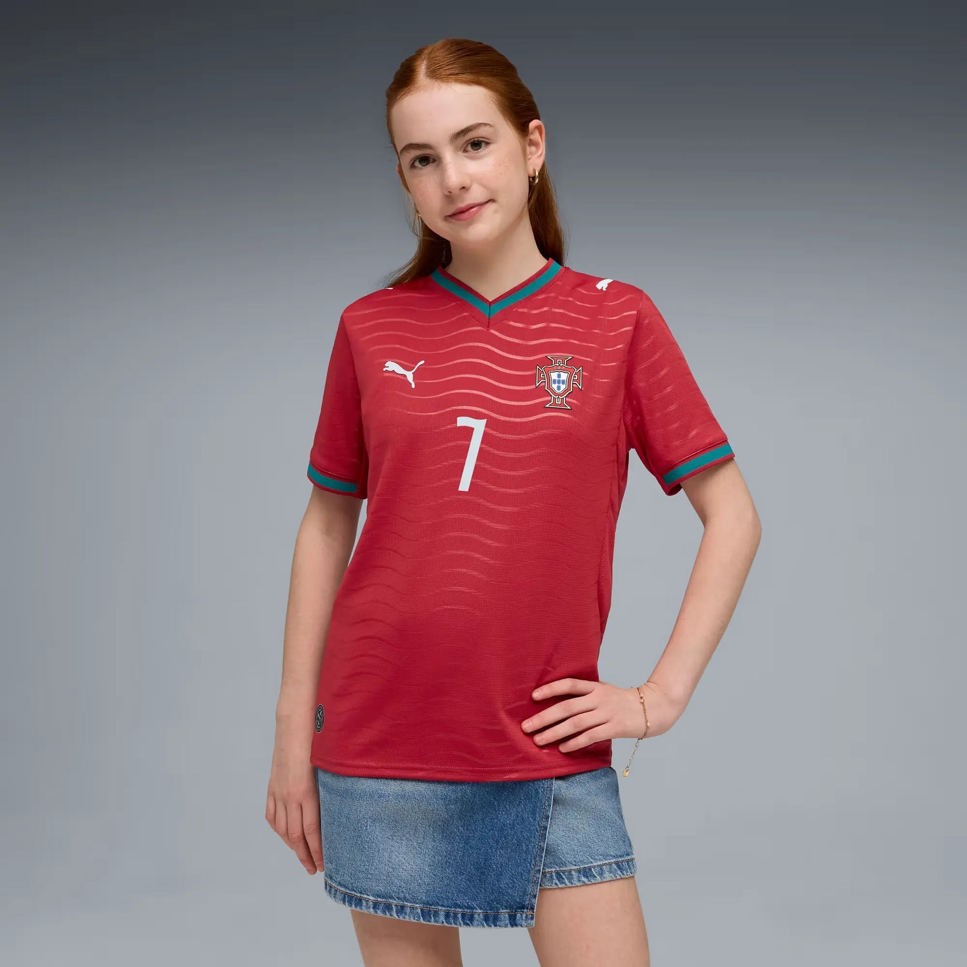 2026 Portugal Youth Stadium Home Ronaldo #7 Soccer Jersey Club Red-Green Lagoon