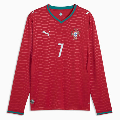 2026 Portugal Men's Stadium Home Ronaldo #7 Long-Sleeve Soccer Je Club Red-Green Lagoon
