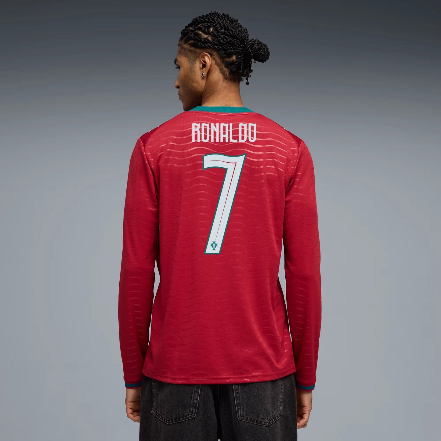 2026 Portugal Men's Stadium Home Ronaldo #7 Long-Sleeve Soccer Je Club Red-Green Lagoon