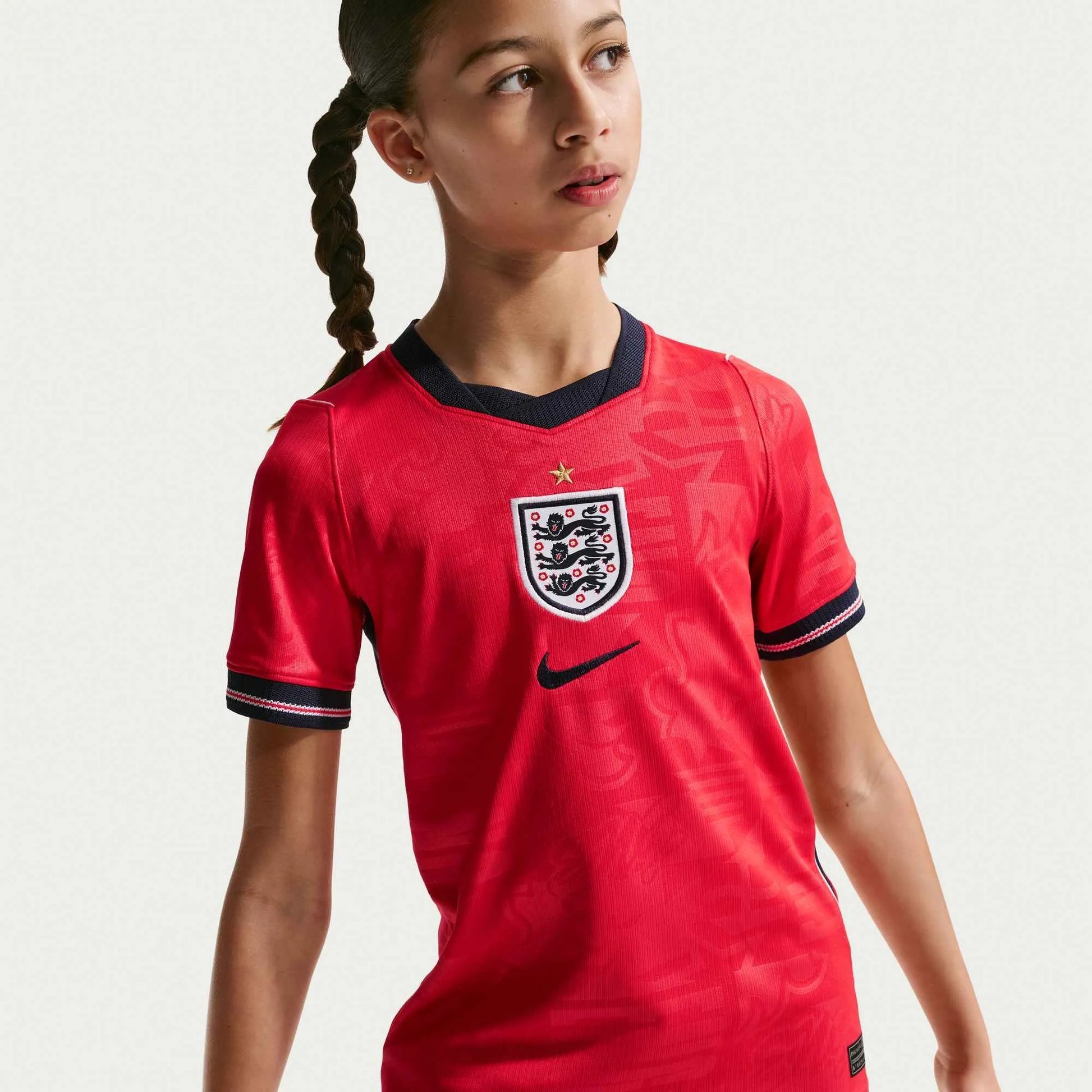 2026-27 England Youth Stadium Away Soccer Jersey Speed Red/Obsidian/White/Obsidian